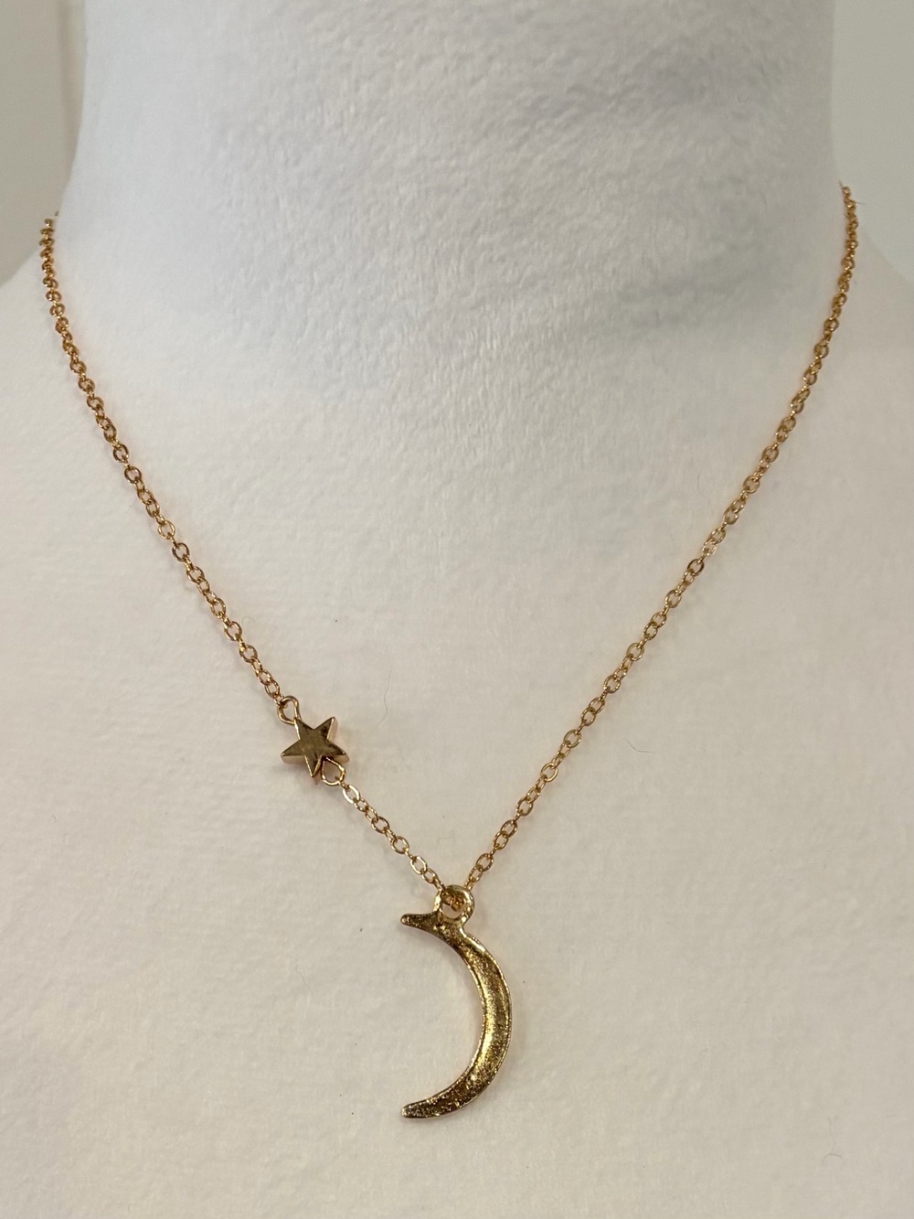 Celestial Moon & Star Gold Necklace, 17 in with 2 in extender